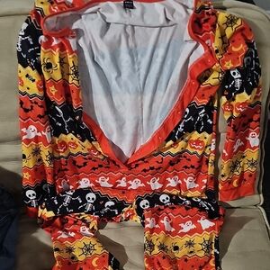 SHEIN Halloween Skeleton and Ghost Pajama Set - Red, Orange, Black